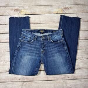 Lucky Brand 221 Slim Straight Denim Blue Jeans Mens Size 31 Raw Hem Inseam 28"